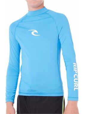 NWOT: Boys Rip Curl Light Blue Long Sleeve Rashguard with White Logos